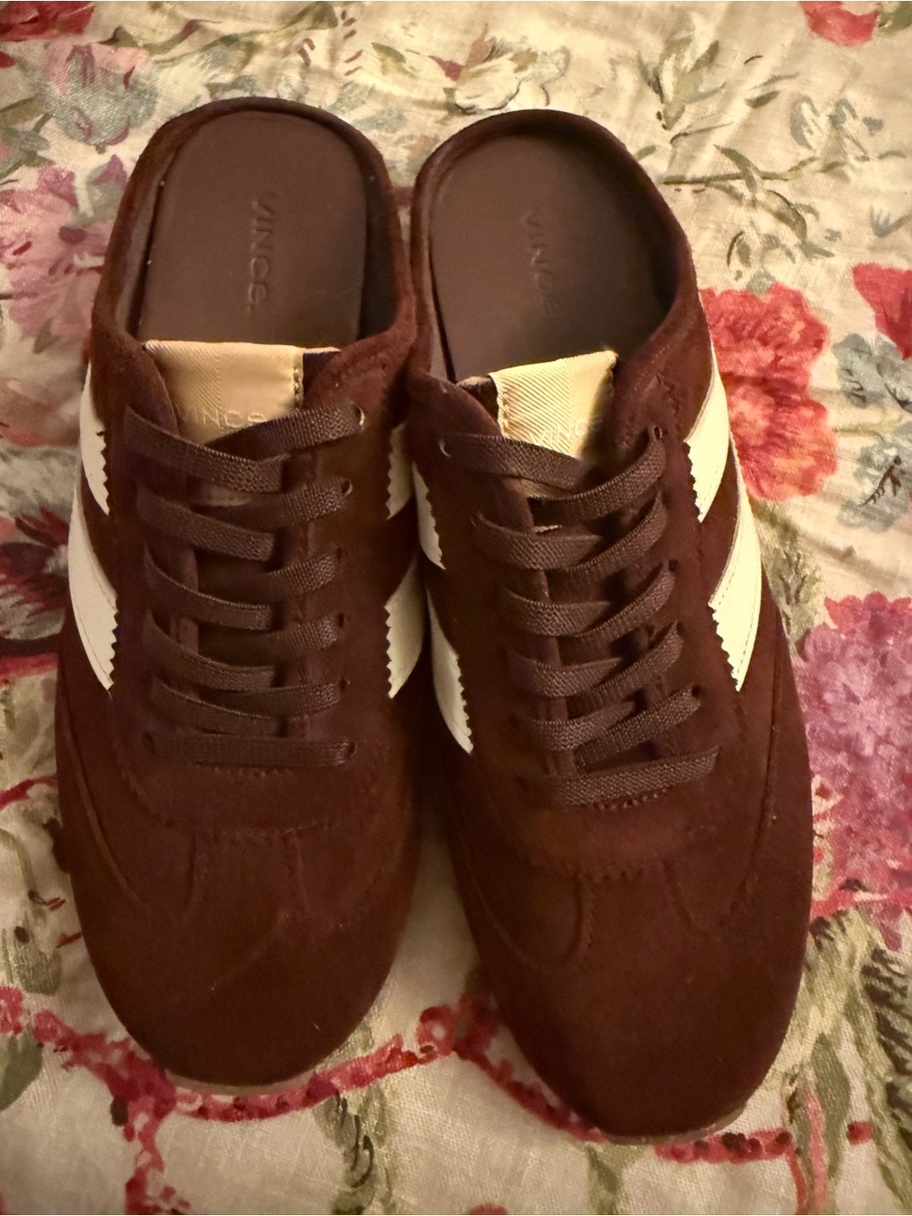 Vince Brown / burgandy Suede Mule Sneakers with White Stripe. Worn 1x